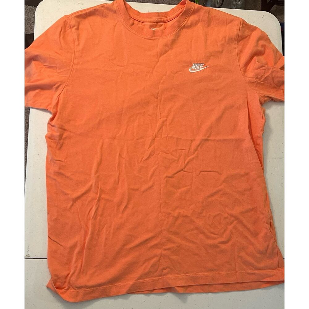 Nike The Nike Tee Men’s Orange Logo Solid Crew Neck Short Sleeve Cotton Knit L